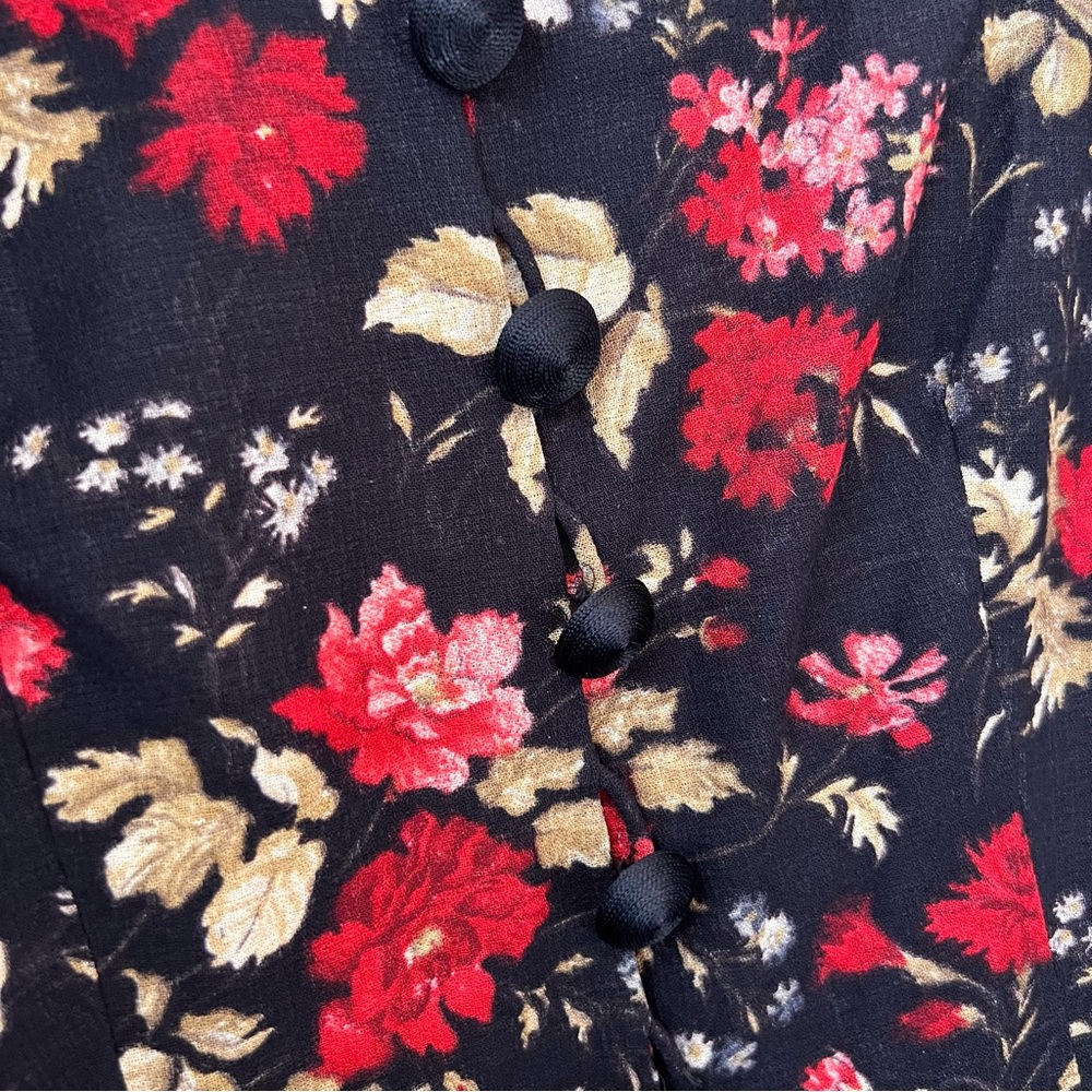 LIZ CLAIBORNE Vintage Skirt Set Black w Flowers Button Top Straight Skirt Size 8 - Picture 5 of 12